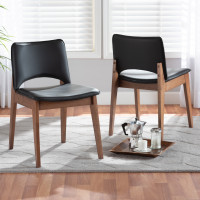 Baxton Studio RDC827-BlackWalnut-DC Baxton Studio Afton Mid-Century Modern Black Faux Leather Upholstered and Walnut Brown Finished Wood 2-Piece Dining Chair Set